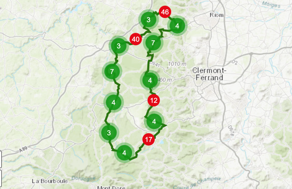 Capture d'écran de la carte de la Boucle de Volvic